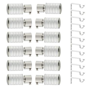 GLOXY Aluminium Curtain Bracket Parda Holder with Support 1 Inch Rod Pocket Finials Designer Door and Window Rod Support Fittings, Curtain Rod Holder (Silver 6 Pair)