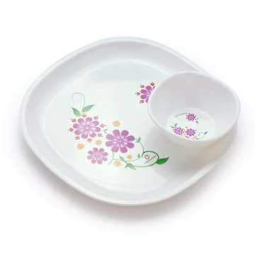 oliveware Flora Dinner Set 4 Plates + 4 Bowls Microwave Dishwasher Safe for Heating & Serving for Breakfast - Purple