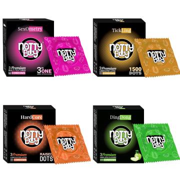 NottyBoy 3in1, Ribbed, 1500 Big Dots, Green Apple Fruit Flavoured Condoms - 12 Pieces