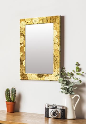 999Store Gold Rectangular MDF Coin Pattern Printed Wall Decorative Mirror 14 inch x 20 inch (MirrorSMP276)