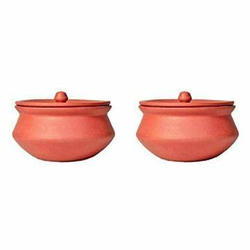 HC THE CRAFTS Kasana Terracotta Clay Handi with Lid,Curd Pot (500 ml) Pack of 2