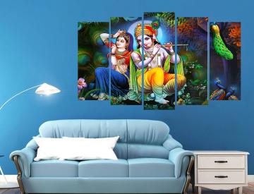 KYARA ARTS Multiple Frames Beautiful Radha Krishna Wall Painting for Living Room Home decor, Bedroom, Office, Hotels, Drawing Room Wooden Framed Digital Painting (50inch x 30inch)02