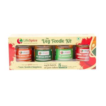 Lifespice Veg Foodie Kit -4 PET Jars -75g each |Marinade, Biriyani, Gourmet Curry, Indian Masala Mix