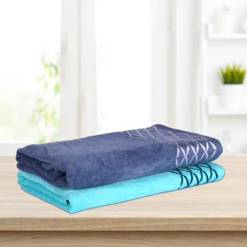 Justoriginals PCBT0CTNASTMC2141 Blue And Grey Cotton Bath Towels - King (Pack of 2)