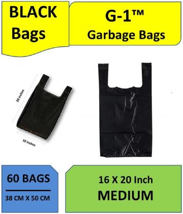G 1 Black Garbage Bags with Handle - 60 Pcs - 16 inch X 20 inch