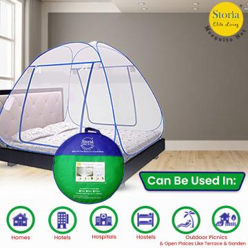 STORIA Mosquito Net for Single Bed Machardani, Folding Mosquito net for Single Bed 4 x 6 ft - Blue.