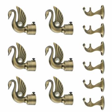 GLOXY ENTERPRISE Set of 3 Swan Bird Shape Aluminium curtain brackets for curtain Designer Parda Holder with Support 1 Inch Curtains Rod Pocket Finials and Support Fittings for Door & Window-Antique