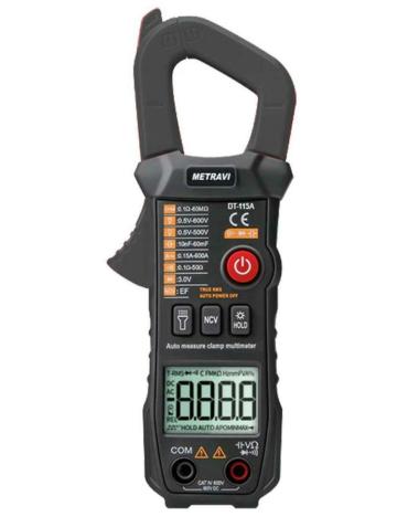 Metravi DT-115A Digital Pocket AC Clamp Meter upto 600A with Automatic/Manual Range Selection, T-RMS