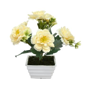 Fancy Mart Artificial Yellow Peony Flower in White Topaz Pot 25 x 20 cm (FMDB-6548)