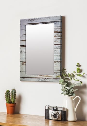 999Store Grey Rectangular MDF Wooden Pattern Printed Wall Decorative Mirror 14 inch x 20 inch (MirrorSMP293)