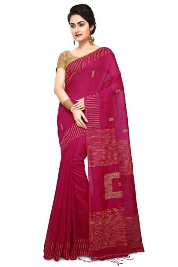 Bengal Handloom Womens Red Cotton Silk Handloom Saree with Blouse Piece