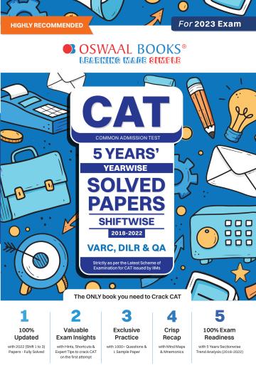 Oswaal CAT Common Admission Test 5 Years' Yearwise Solved Papers Shiftwise 2018-2022 VARC, DILR & QA (For 2023 Exam)_Oswaal books