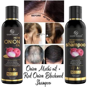 GlowOcean Onion Methi Hair oil & Red Onion Blackseed Hair Shampoo-For Hair Fall Control & Growth