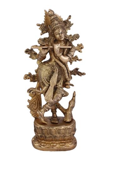 Arihant Craft God Krishna idol Handcrafted Showpiece - 30.5 cm (Brass, Gold)