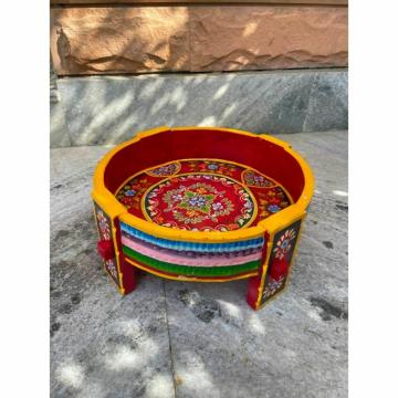 Vm Antique Decor Handicraft Multicolor Round Mango Wood Coffee Table (35 x 35 x 15 cm)