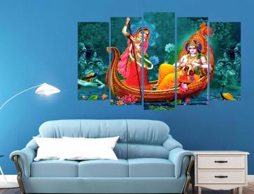 KYARA ARTS Multiple Frames Beautiful Radha Krishna Wall Painting for Living Room Home decor, Bedroom, Office, Hotels, Drawing Room Wooden Framed Digital Painting (50inch x 30inch)07