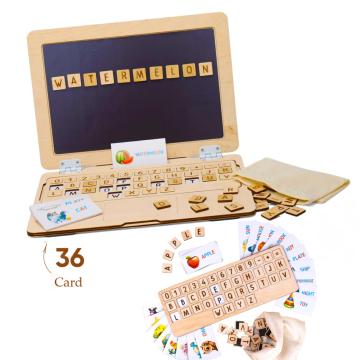 UnitedMaama Wooden Laptop With Laptop Intelligence Brain STEM DIY Toy for Kid’s No.1 Choice Challenging Educational Puzzle- Gift Toys for 4-8 Year Old Boys & Girls (Wooden Laptop with FlashCard)