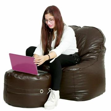Couchette Kocaman XXXL Chaise Lounge Beanbag with Pouffe in Dark Brown Finish (Filled)