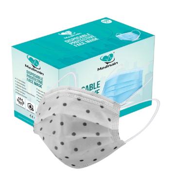 Medinain Black Dot Printed and 3 Ply With Built-In Adjustable Nose Pin, 95% Filtration CE, and ISO and WHO-GMP Certified Pharmaceutical Surgical Face Mask (300 PCS)