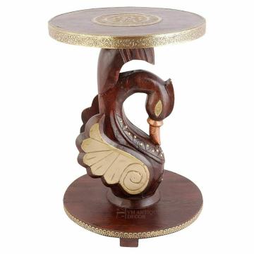 Vm Antique Decor Handicraft Brown Round Wooden Bedside Table (30 x 30 x 30 cm)