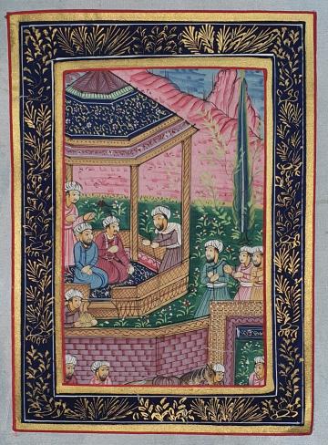 Hanish Arts & Crafts Multicolour Mughal Art Handmade Painting On Silk Cloth 5 inch x 7 inch