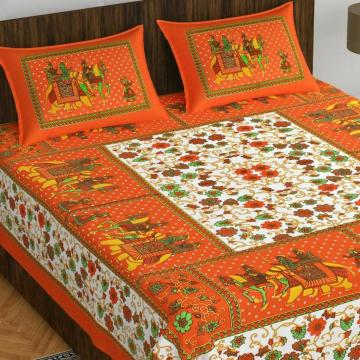 THE HOBBY BOUNTY Cotton Double Bedsheet King Size 2 Pillow Covers Jaipuri Sanganeri Printed Multi Color 110 TC