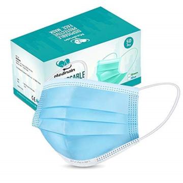 Medinain Disposable With Built-In Adjustable Nose Pin, 95 Percentage, Filtration CE, and ISO and WHO-GMP Certified Surgical Face Mask (Pack-150)