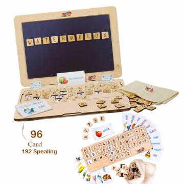 UnitedMaama Wooden Leptop Matching Letters Toy with Flash Cards Words Toy for Kid Gift Toys for 3-8 Year Old Boys & Girls 192 Sealing (96+ FlashCard Double Side)