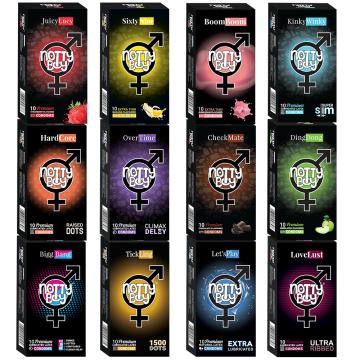 NottyBoy Flavour Love Pack 4in1,1500 Bold Dots,Ultra Ribs,ExtraLube, Thin, Delay Condoms- 120 Pieces