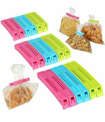 KUBAVA (Pack of 18) 3 Different Size Plastic Food Snack Bag Pouch Clip Sealer, Snack Seal Sealing Bag Clips Vacuum Sealer for Kitchen and Home, Multi-Color