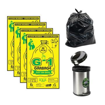 G 1 Black Garbage Bags 30 pcs 17 inch x 19 inch (Pack of 4)