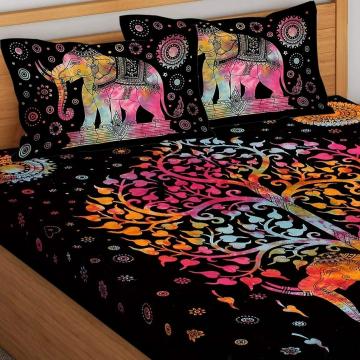 HE HOBBY BOUNTY 170TC Cotton Sanganeri Print Jaipuri Double Bed King Size Bedsheet with 2 Pillow Covers ,90 X 108 Inch
