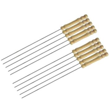 Inditradition 10 Pieces Barbecue Skewers Set with Stainless Steel Needle and Wooden Handle