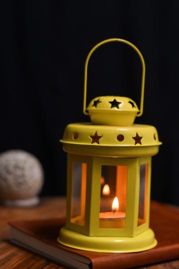 Fashion Bizz Yellow Iron Hanging Lantern Tea-Light Holder