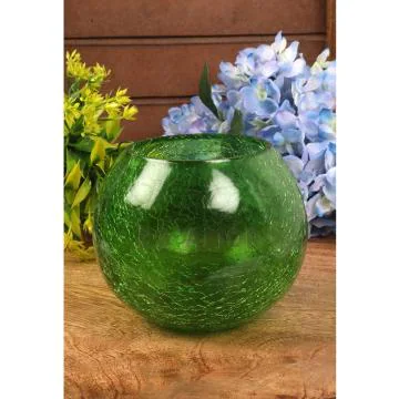 Bs Amor Green Glass Bubble Centerpiece Crackled Bowl Vase