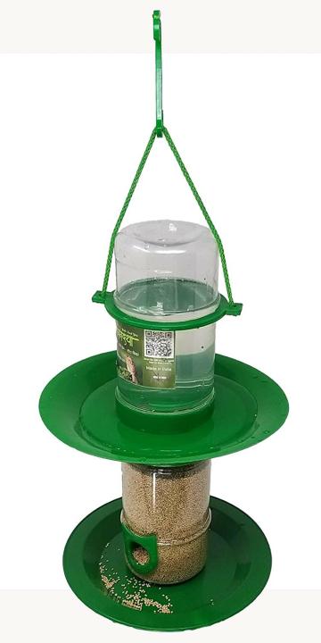 Amijivdaya Double Decker Small Bird Food and Water Feeder (Green, Transparent)