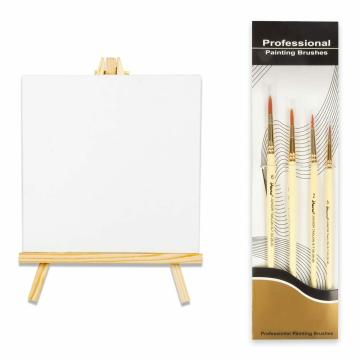 iCraft 6 Inch Four Piece Mini Display Canvas Board for Painting, Two Piece Canvas Board Stand 22 cm X 17cm with 1 Professional Brush Set(4 Canvas Board , 2 Stand & 1 Brush Set)