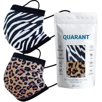 QUARANT 4 Ply Designer Protective Surgical Face Mask with Adjustable Nose Pin (Animal Print Combo, Free Size, Pack of 50)