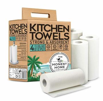The Honest Home Company 2 Ply Kitchen Towel Reusable Paper Roll 60 Pulls - Pack of 4 Rolls