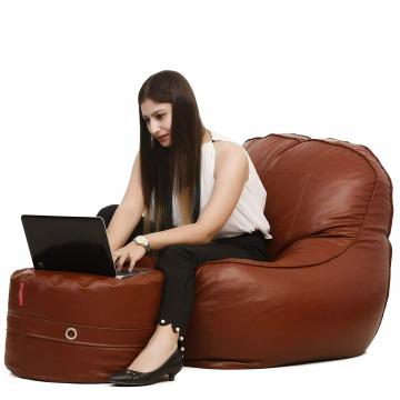 Couchette Kocaman XXXL Chaise Lounge Beanbag with Pouffe in Tan Finish (Filled)