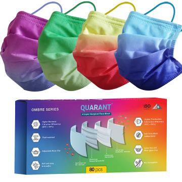 QUARANT 4 Ply Designer Protective Surgical Face Mask with Adjustable Nose Pin (Ombre Combo, Free Size, Pack of 80)