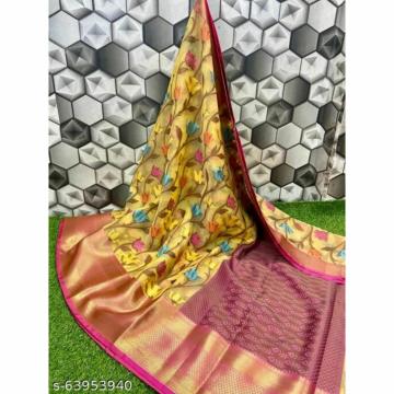 Aatika Silk fabries Banarasi Organza Silk Fancy Saree