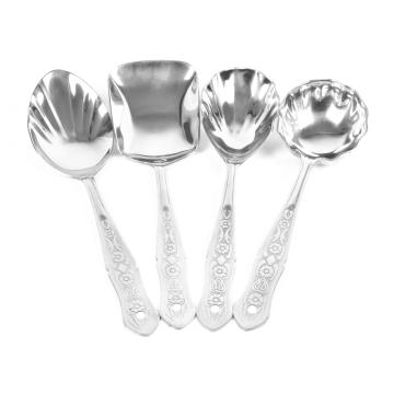 ESTOILE New Stainless Steel Serving Spoon Fancy Spatula Set | 1 Ladle (Karchi), 2 Solid Spoon (Chamcha) and 1 Rice Spoon (Set of 4)