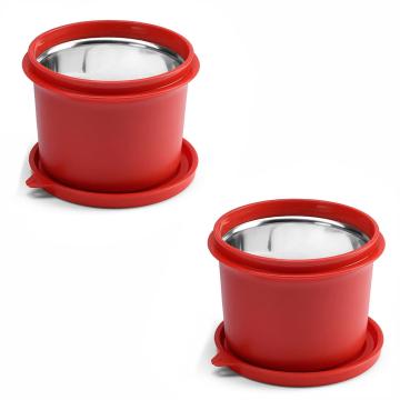 SOPL- Oliveware (logo) with Device Stainless Steel to Store Food in Plastic Free Microwave Containers with Lid for Home & Office Use - Red, 600ml - Set of 2