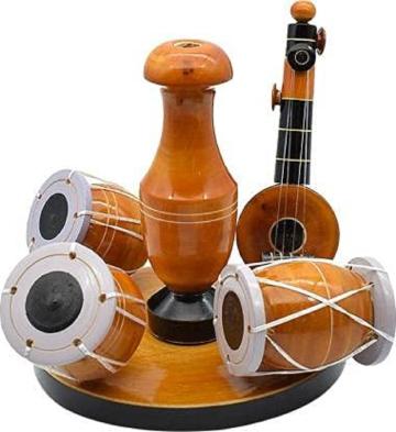 Thenkumari Eco Friendly Wooden Handcrafted Musical Set with Vase Decor Decorative Showpiece for Home Table Office Living Room Decoration Item