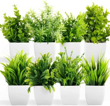 Dekorly Artificial Potted Plants, 8 Pack Artificial Plastic Eucalyptus Plants Small Indoor Potted Houseplants, Small Faux Plants for Home Decor Bathroom Office Farmhouse, Green