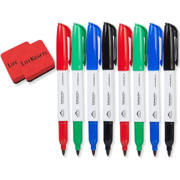 LifeKrafts Dry Erase Marker Pens (Set of 8) with 2 Erasers