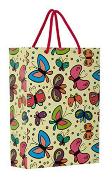 Tasche Multicolor Butterfly Design Gift Paper Bags For Gifting Presents (28 x 20 x 7.5 cm) Pack Of 10