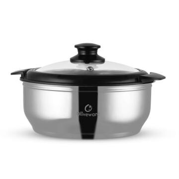 oliveware Maestro Stainless Steel with Glass Lid Thermosteel and Double Wall Insulation Casseroles (Silver, 2500 ml)