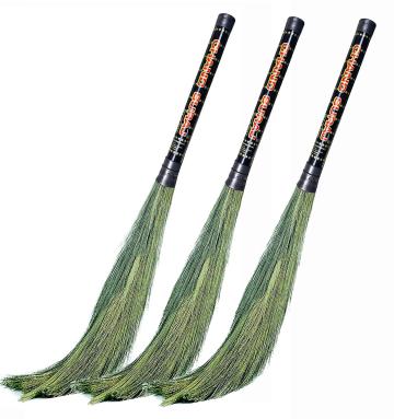 CHAND SURAJ Black (Pack of 3) Grass Broom with Metal Handle (450g each)
